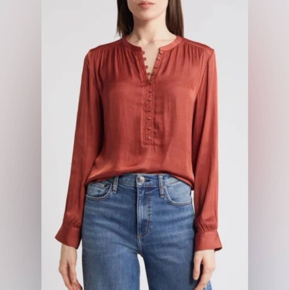 Treasure & Bond New w Tag Sz M Long Sleeve Drapey Top in Rust Marsala